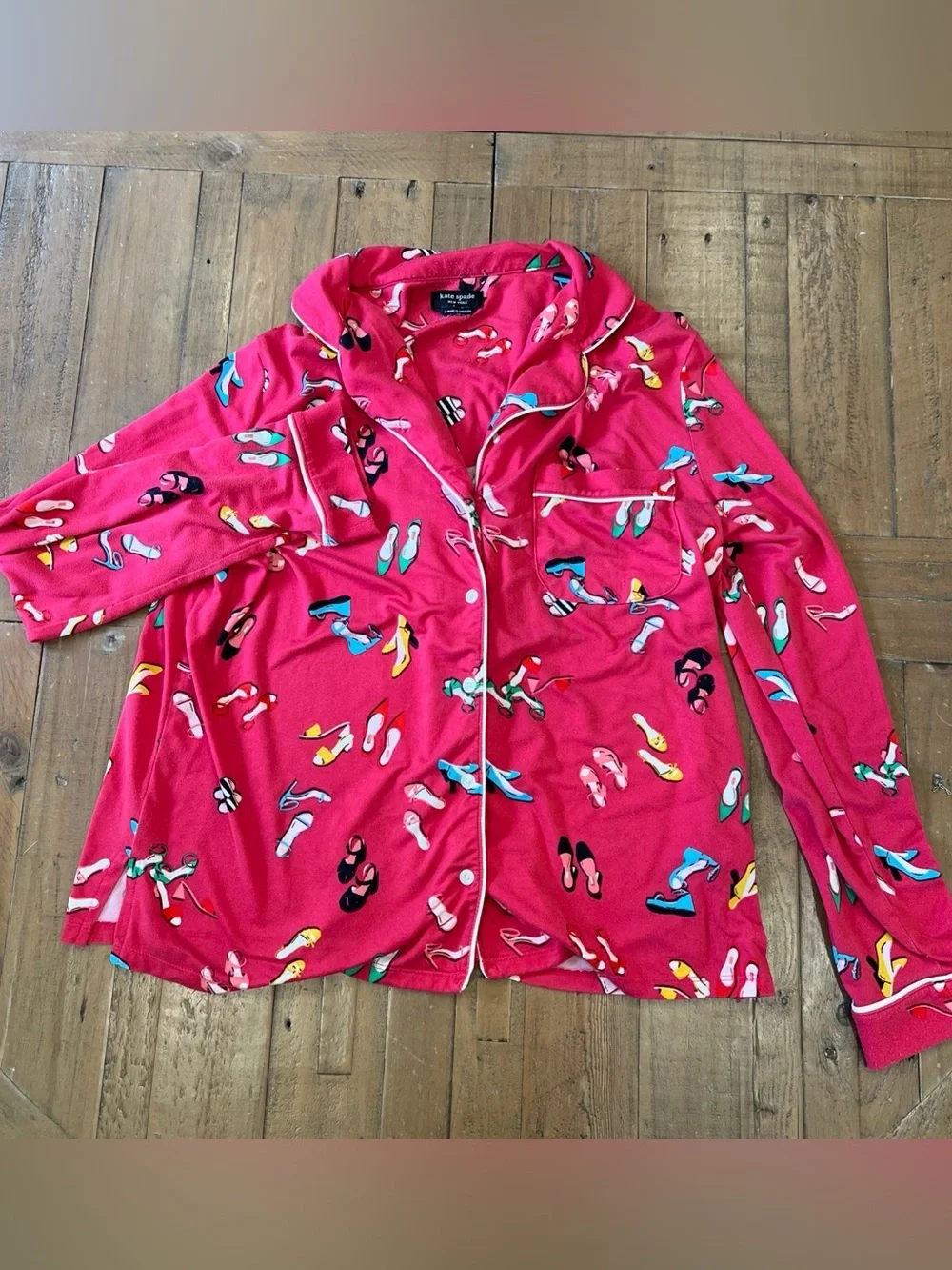 Kate Spade Women's 2 Piece Pajama Pants Set Size Small Red/Pink Multi Print Shoe